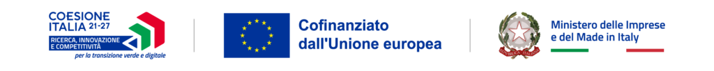 Banner showing Italy's cohesion policy logo, an EU funding notice, and the Made in Italy ministry emblem with Italian flag colors.